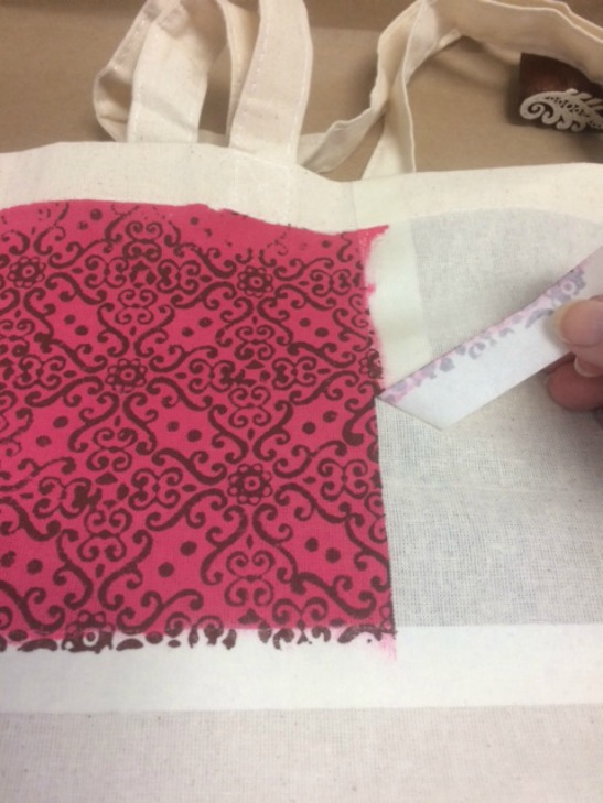 Handmade Block Print Neon Pink Tote Bag | Bombaby