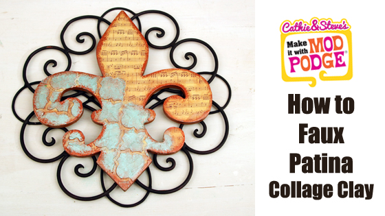 DIY Faux Patina Fleur de Lis with Collage Clay