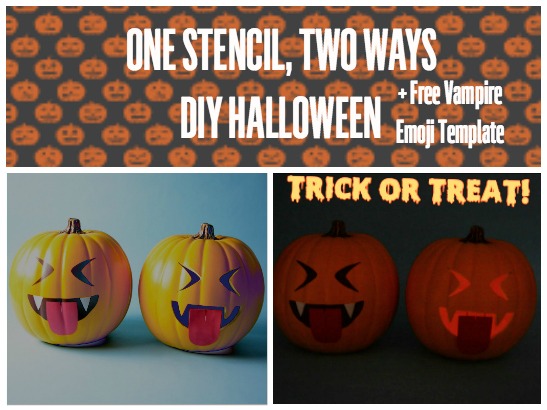 DIY Halloween: Stenciled Vampire Emoji Pumpkin, Two Ways with Free Template!