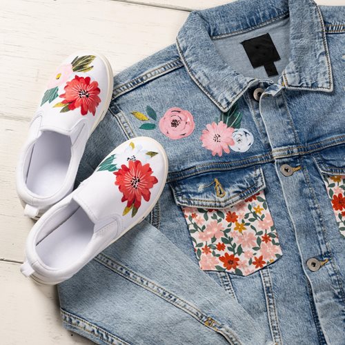 Mod Podge Multi Jean Jacket and Floral Shoes