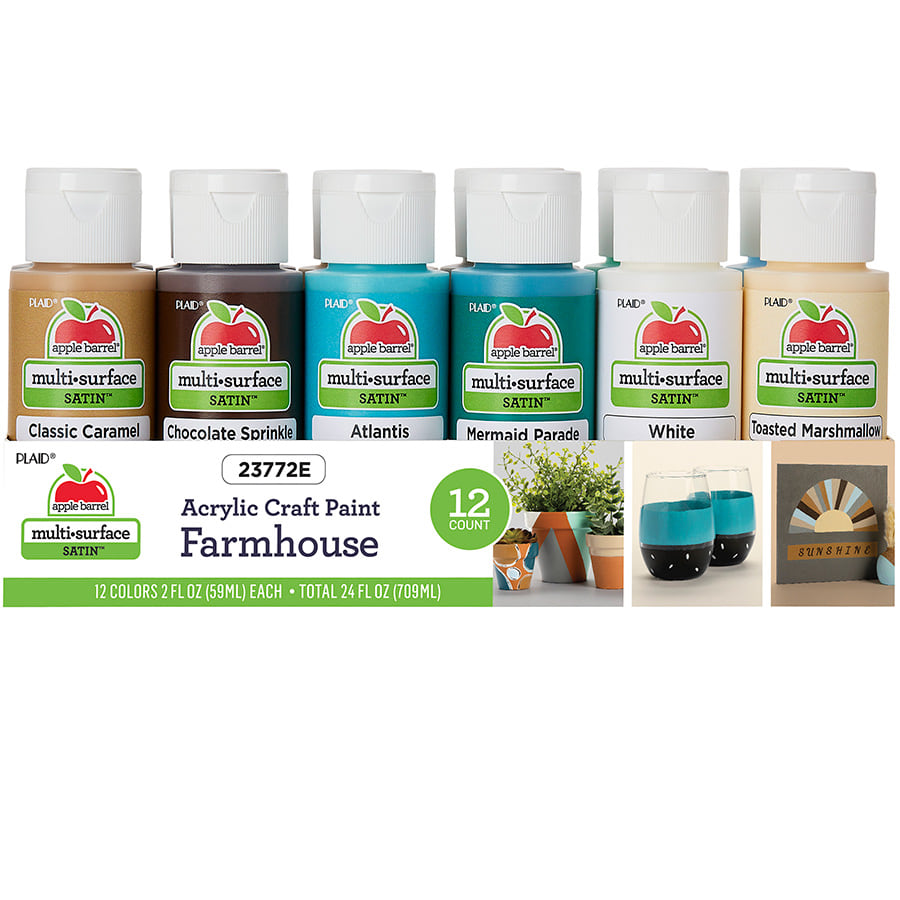 Apple Barrel ® Multi-Surface Satin Acrylic Paint Farmhouse 12 Color Set - 23772E