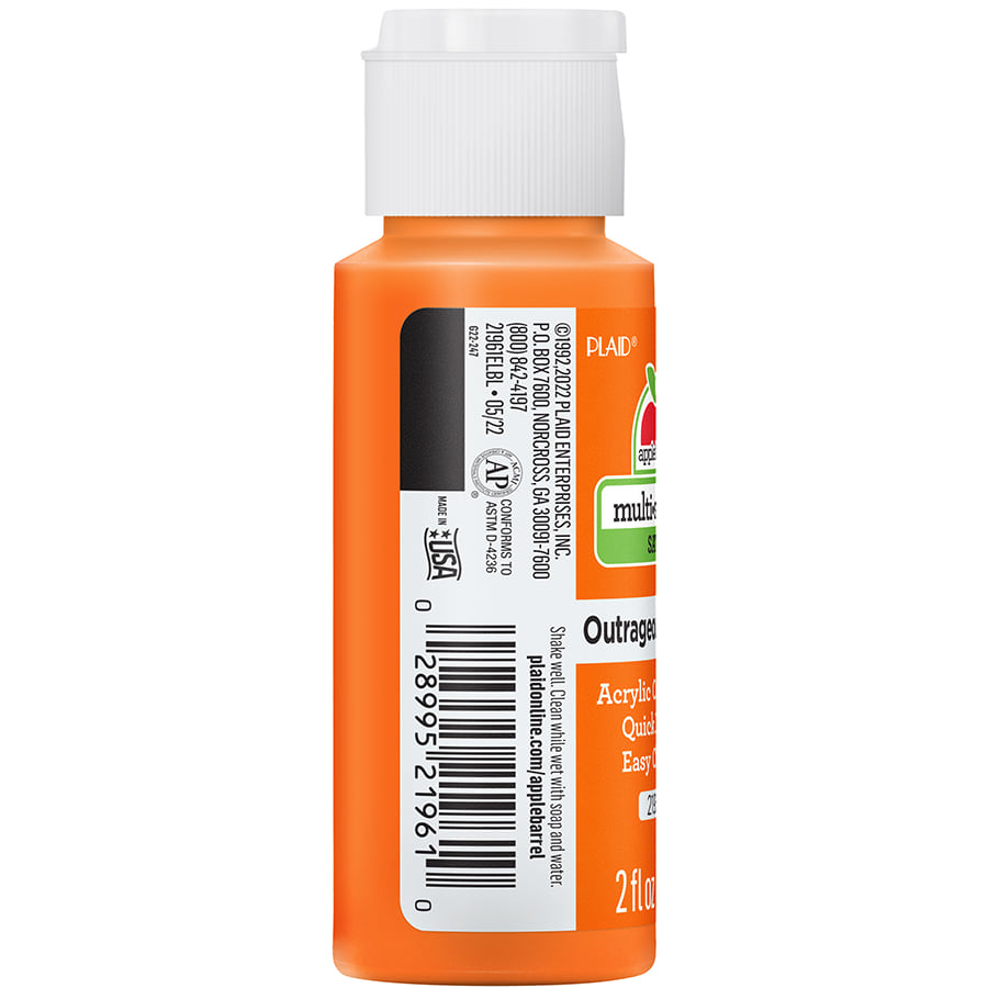 Apple Barrel ® Multi-Surface Satin Acrylic Paints - Outrageous Orange, 2 oz. - 21961E