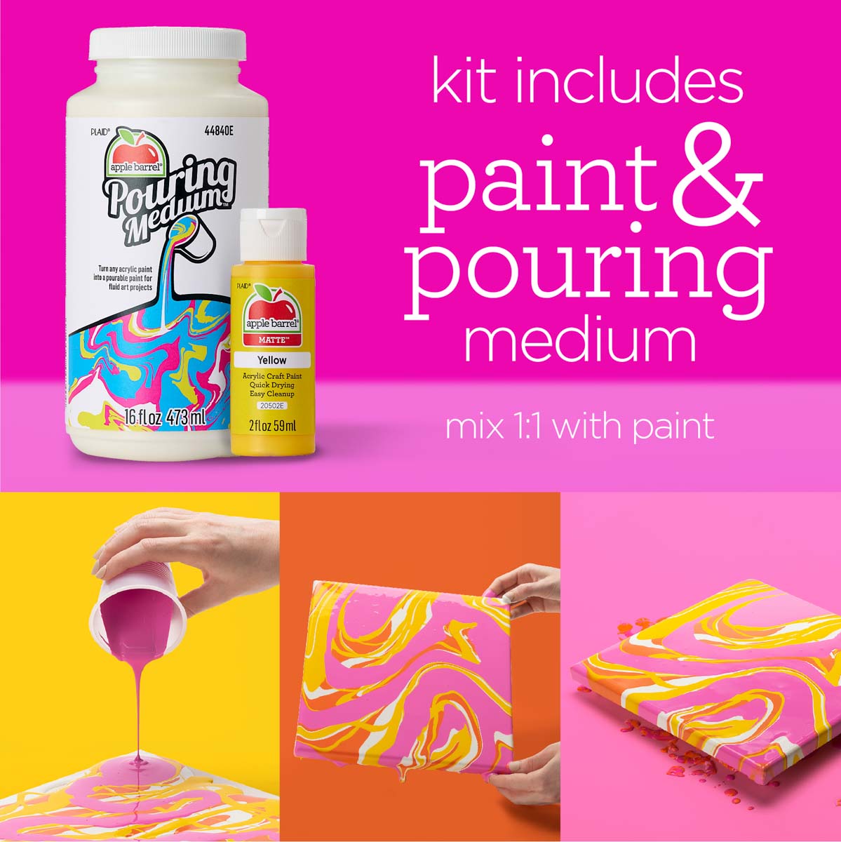 Apple Barrel ® Paint Set - Paints and Pour Medium, 14 pc. - PROMOABP22