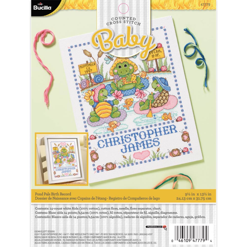 Bucilla ® Baby - Counted Cross Stitch - Crib Ensembles - Pond Pals - Birth Record Kit - 47779