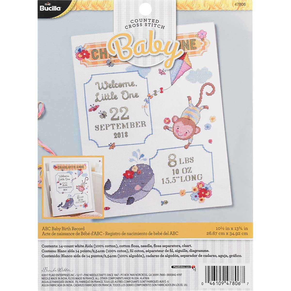 Bucilla ® Baby - Counted Cross Stitch - Crib Ensembles - ABC Baby - Birth Record Kit - 47806