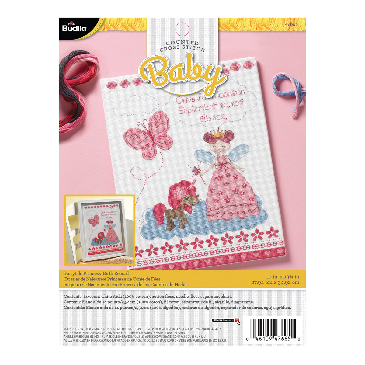 Bucilla ® Baby - Counted Cross Stitch - Crib Ensembles - Fairytale Princess - Birth Record Kit - 476