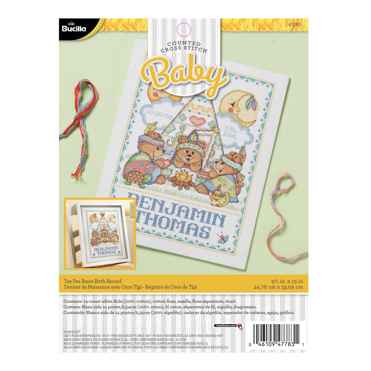 Bucilla ® Baby - Counted Cross Stitch - Crib Ensembles - Tee Pee Bears - Birth Record Kit - 47783