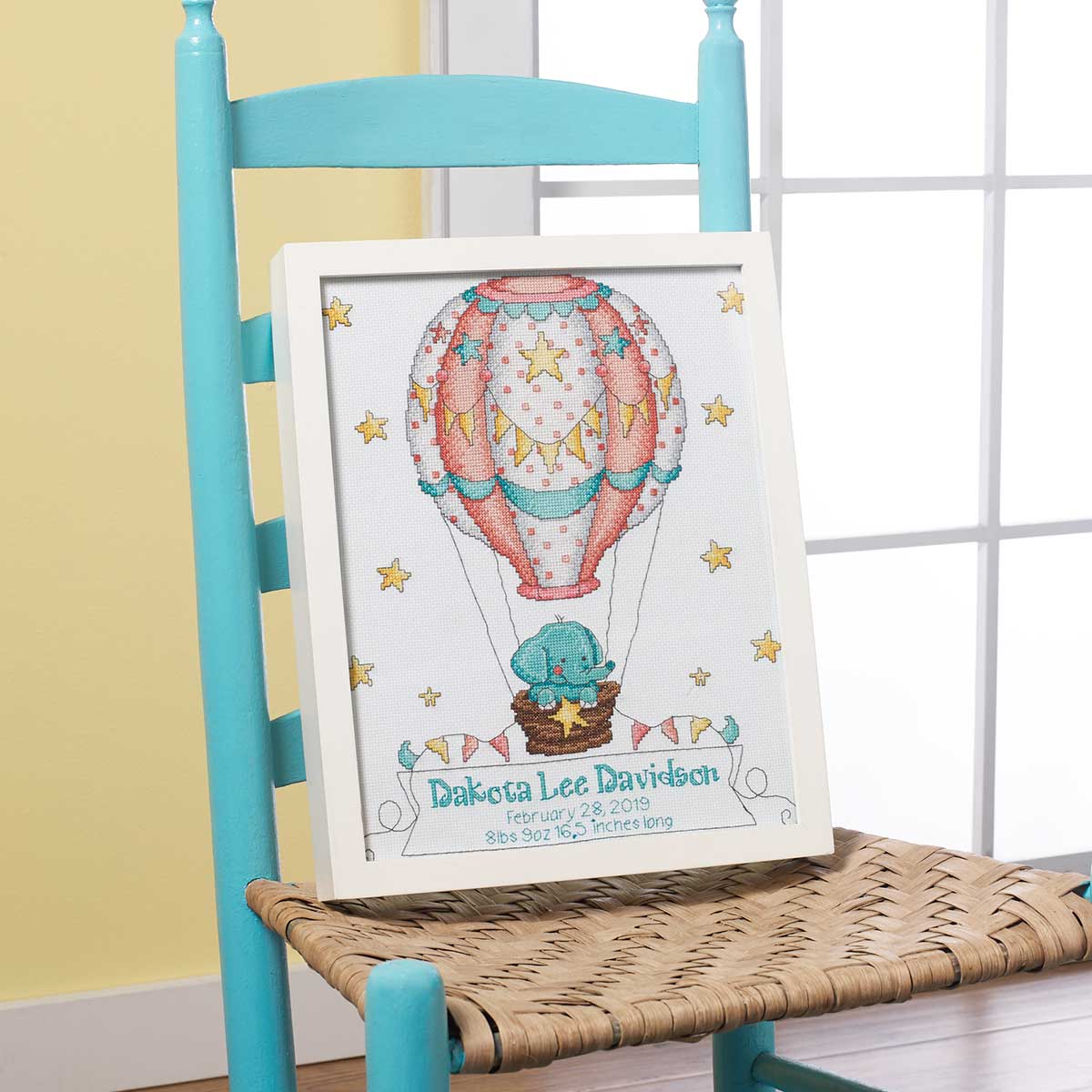 Bucilla ® Baby - Counted Cross Stitch - Crib Ensembles - Up Up and Away - Birth Record Kit - 47877E