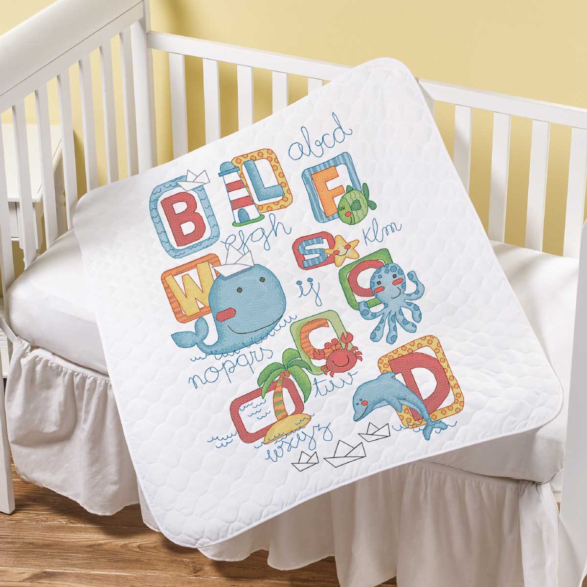 Bucilla ® Baby - Stamped Cross Stitch - Crib Ensembles - Sea Life - Crib Cover - 47879E