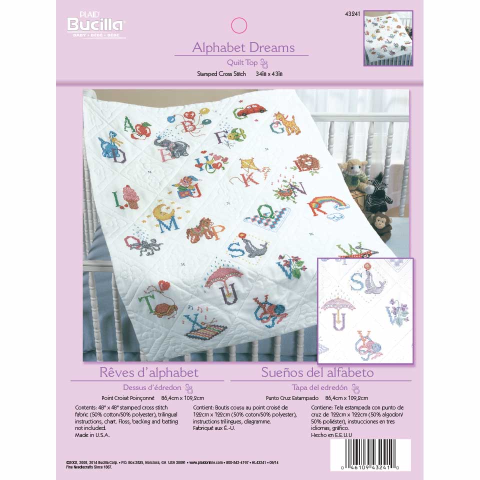 Bucilla ® Baby - Stamped Cross Stitch - Crib Ensembles - Alphabet Dreams - Quilt Top - 43241