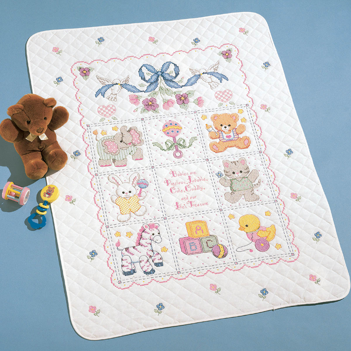 Bucilla ® Baby - Stamped Cross Stitch - Crib Ensembles - Babies Are Precious - Crib Cover Kit - 4078
