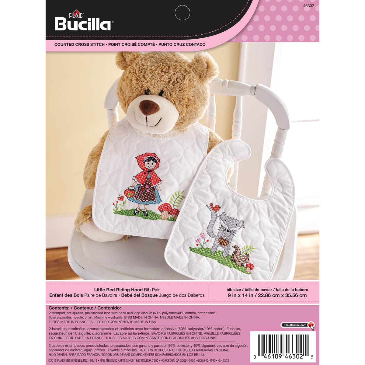 Bucilla ® Baby - Stamped Cross Stitch - Crib Ensembles - Little Red Riding Hood - Bib Pair Kit - 463