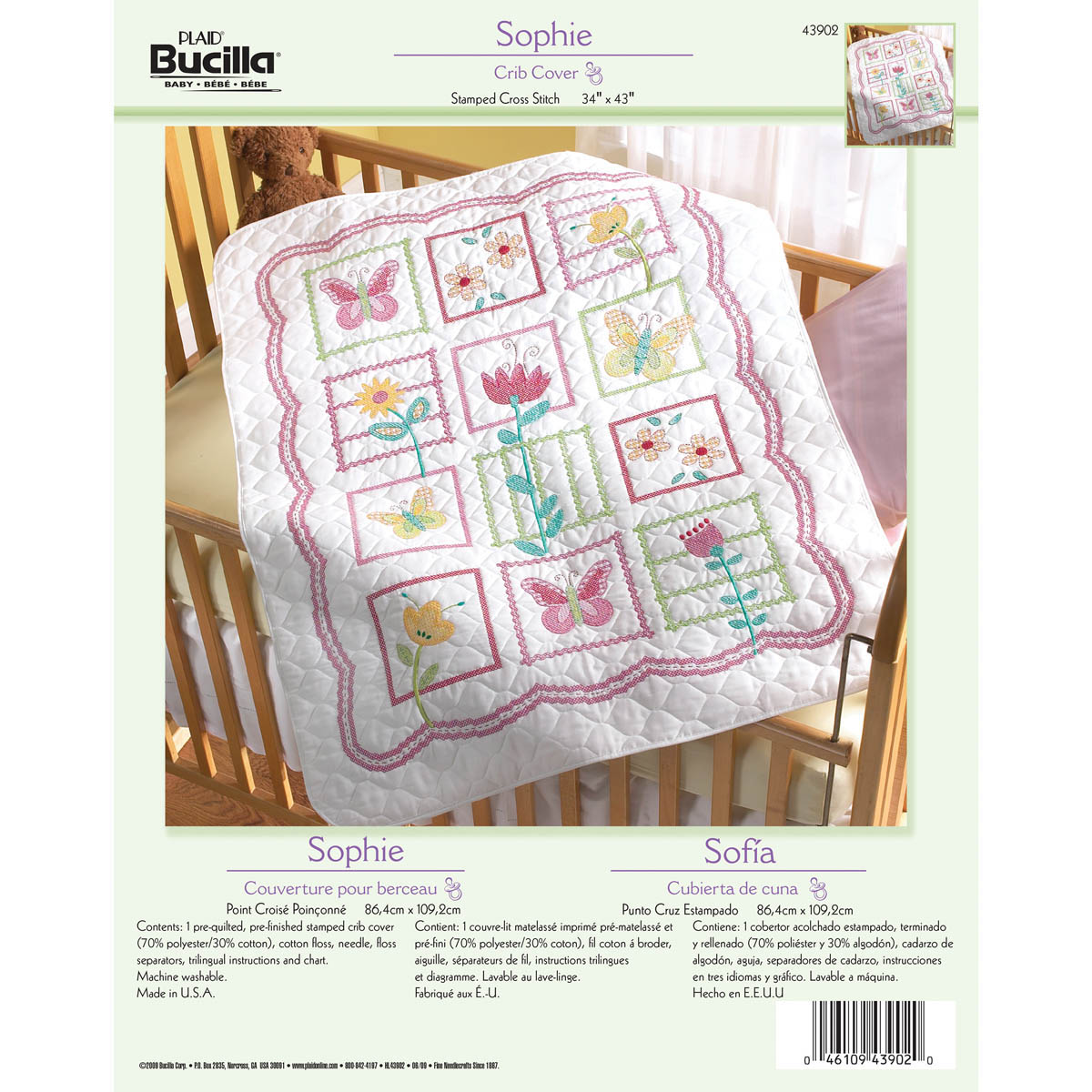 Bucilla ® Baby - Stamped Cross Stitch - Crib Ensembles - Sophie - Crib Cover - 43902