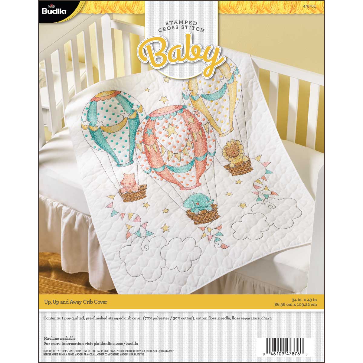 Bucilla ® Baby - Stamped Cross Stitch - Crib Ensembles - Up Up and Away - Crib Cover - 47876E