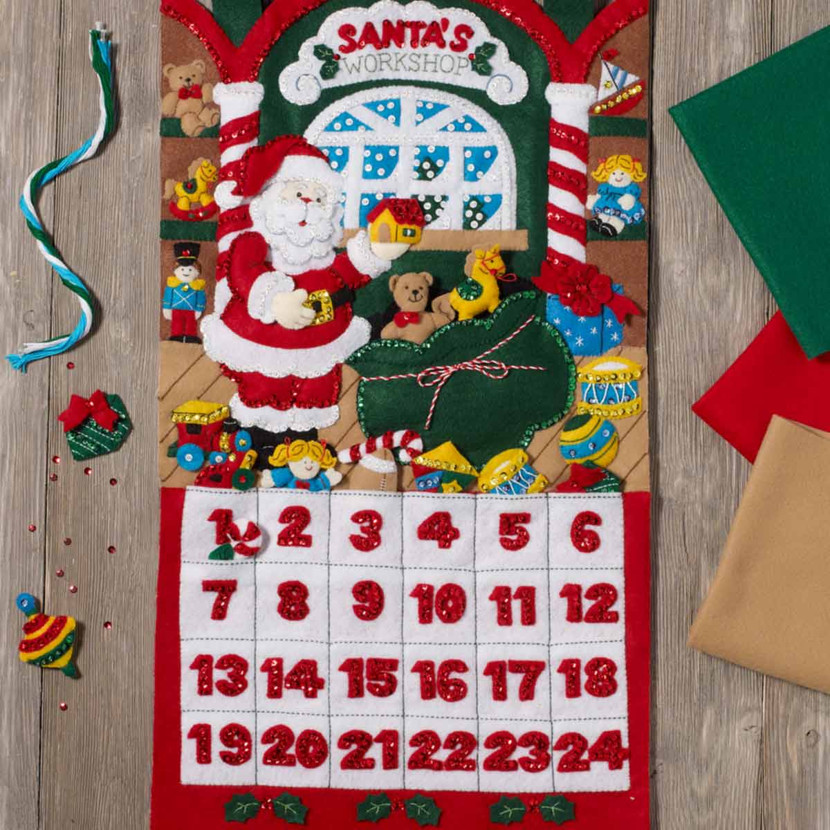 Bucilla ® Seasonal - Felt - Home Decor - Advent Calendar Kits - Santa’s Workshop - 86833