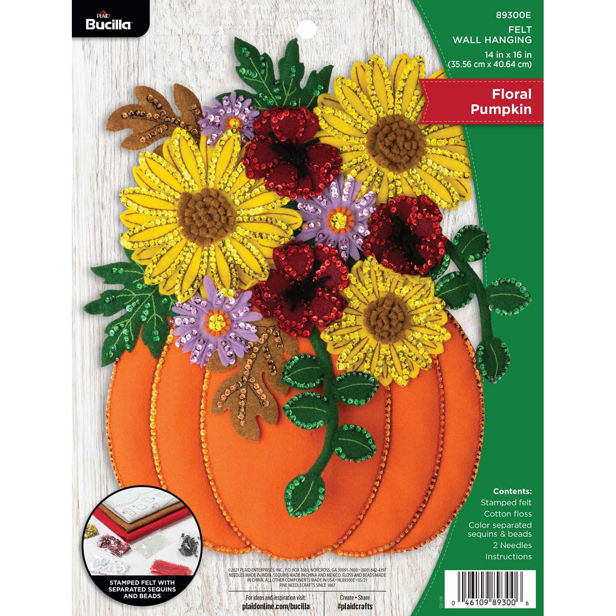 Bucilla ® Seasonal - Felt - Home Decor - Floral Pumpkin Wall Hanging - 89300E
