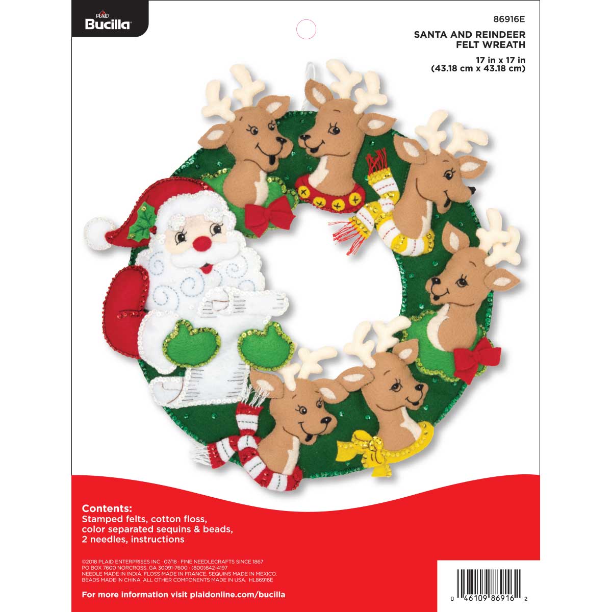 Bucilla ® Seasonal - Felt - Home Decor - Santa and Reindeer Wreath - 86916E