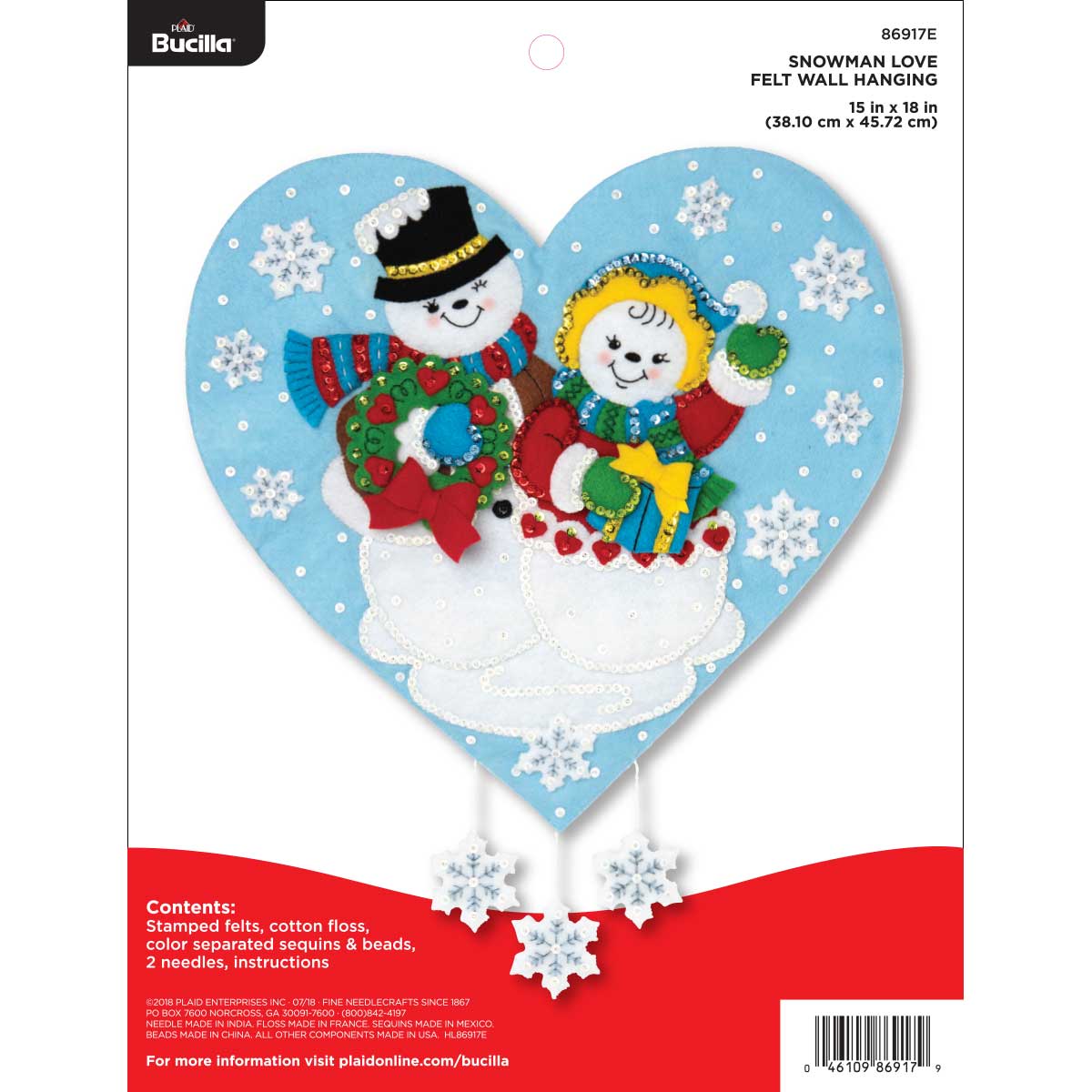 Bucilla ® Seasonal - Felt - Home Decor - Snowman Love Wall Hanging - 86917E