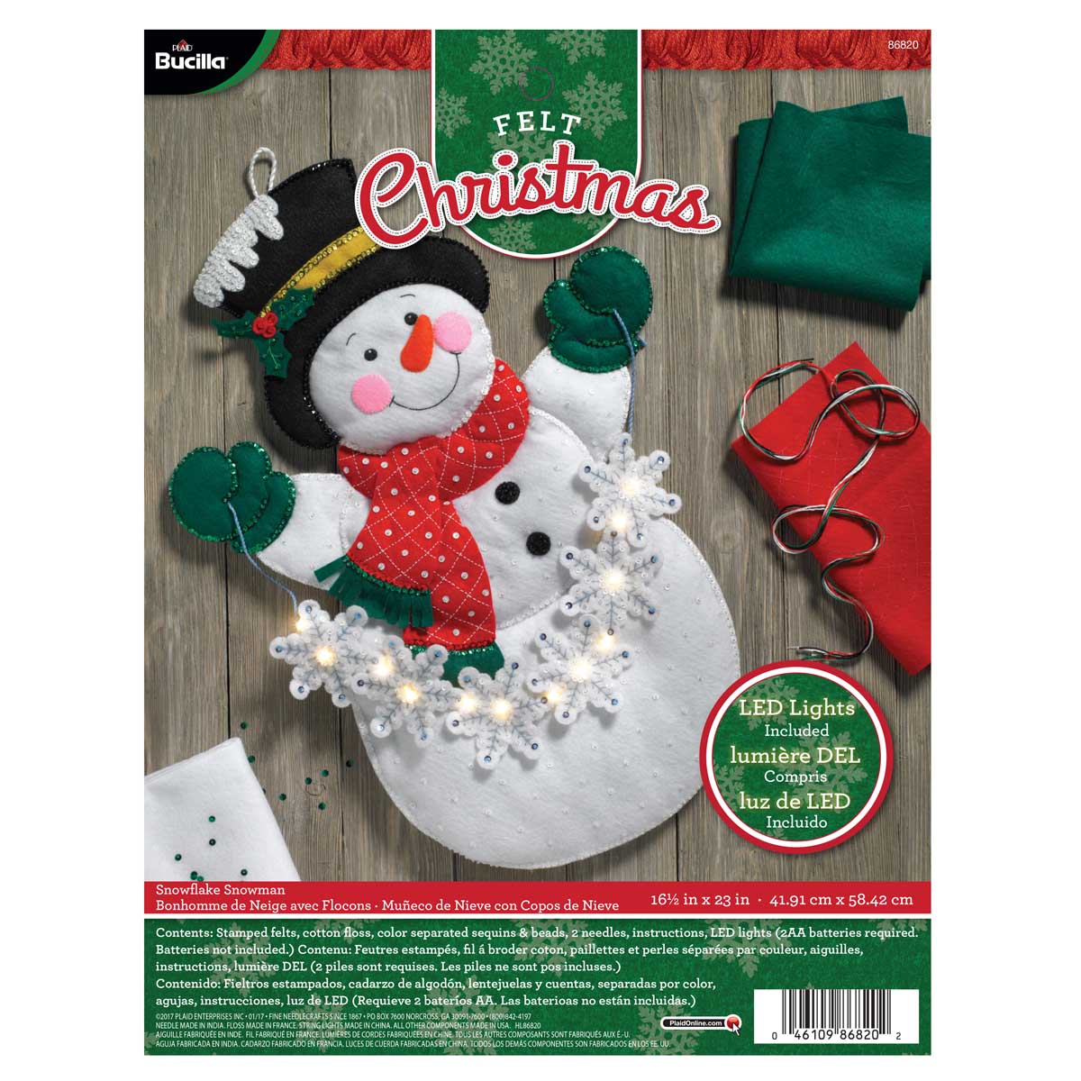 Bucilla ® Seasonal - Felt - Home Decor - Snowman with Snowflakes Wall Hanging with Lights - 86820