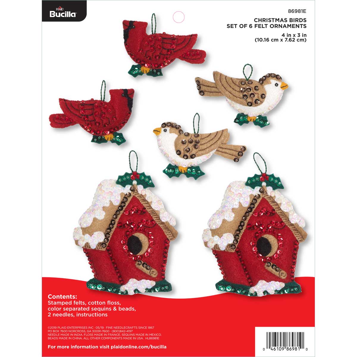 Bucilla ® Seasonal - Felt - Ornament Kits - Christmas Birds - 86981E