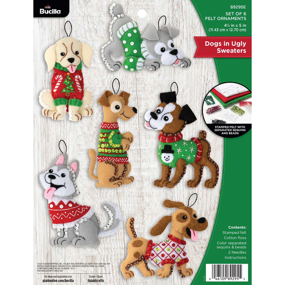 Bucilla ® Seasonal - Felt - Ornament Kits - Dogs in Ugly Sweaters - 89295E