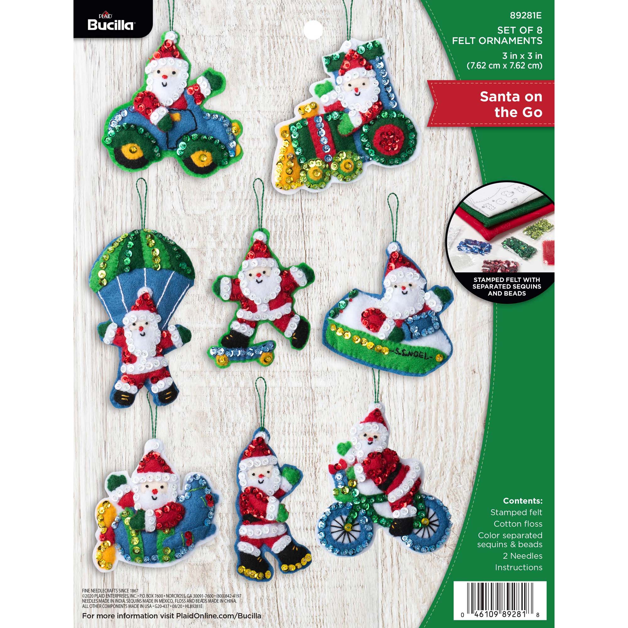 Bucilla ® Seasonal - Felt - Ornament Kits - Santa on the Go - 89281E