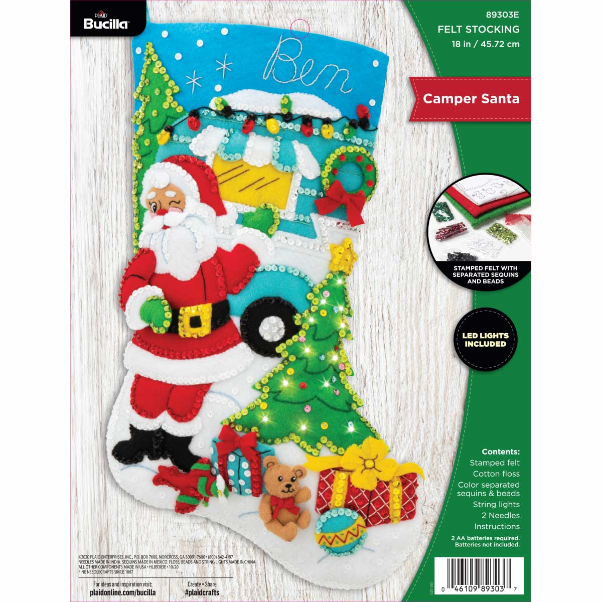 Bucilla ® Seasonal - Felt - Stocking Kits - Camper Santa with String Lights - 89303E