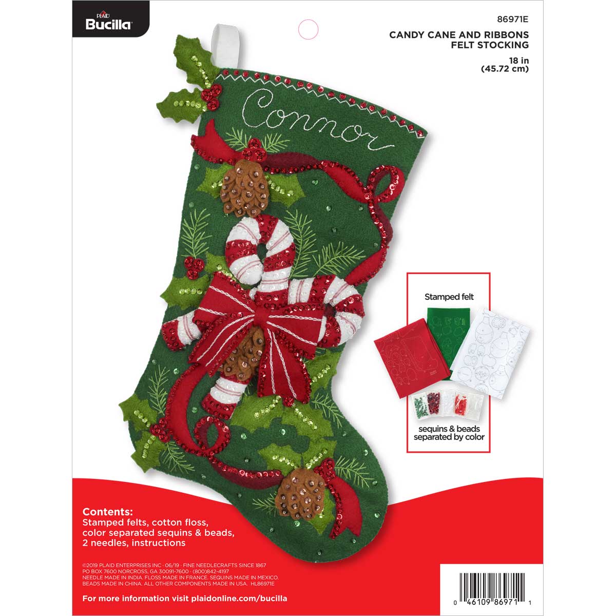 Bucilla ® Seasonal - Felt - Stocking Kits - Candy Cane and Ribbons - 86971E