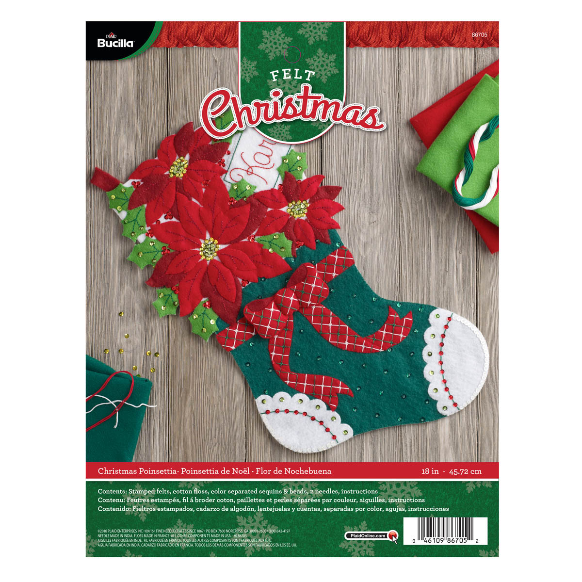 Bucilla ® Seasonal - Felt - Stocking Kits - Christmas Poinsettia - 86705