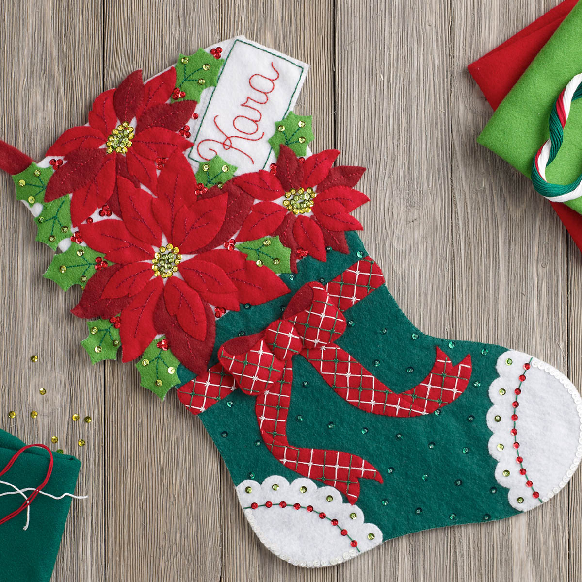 Bucilla ® Seasonal - Felt - Stocking Kits - Christmas Poinsettia - 86705