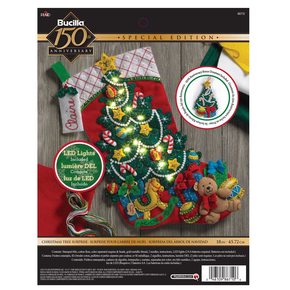 Bucilla ® Seasonal - Felt - Stocking Kits - Christmas Tree Surprise with Lights - 86710