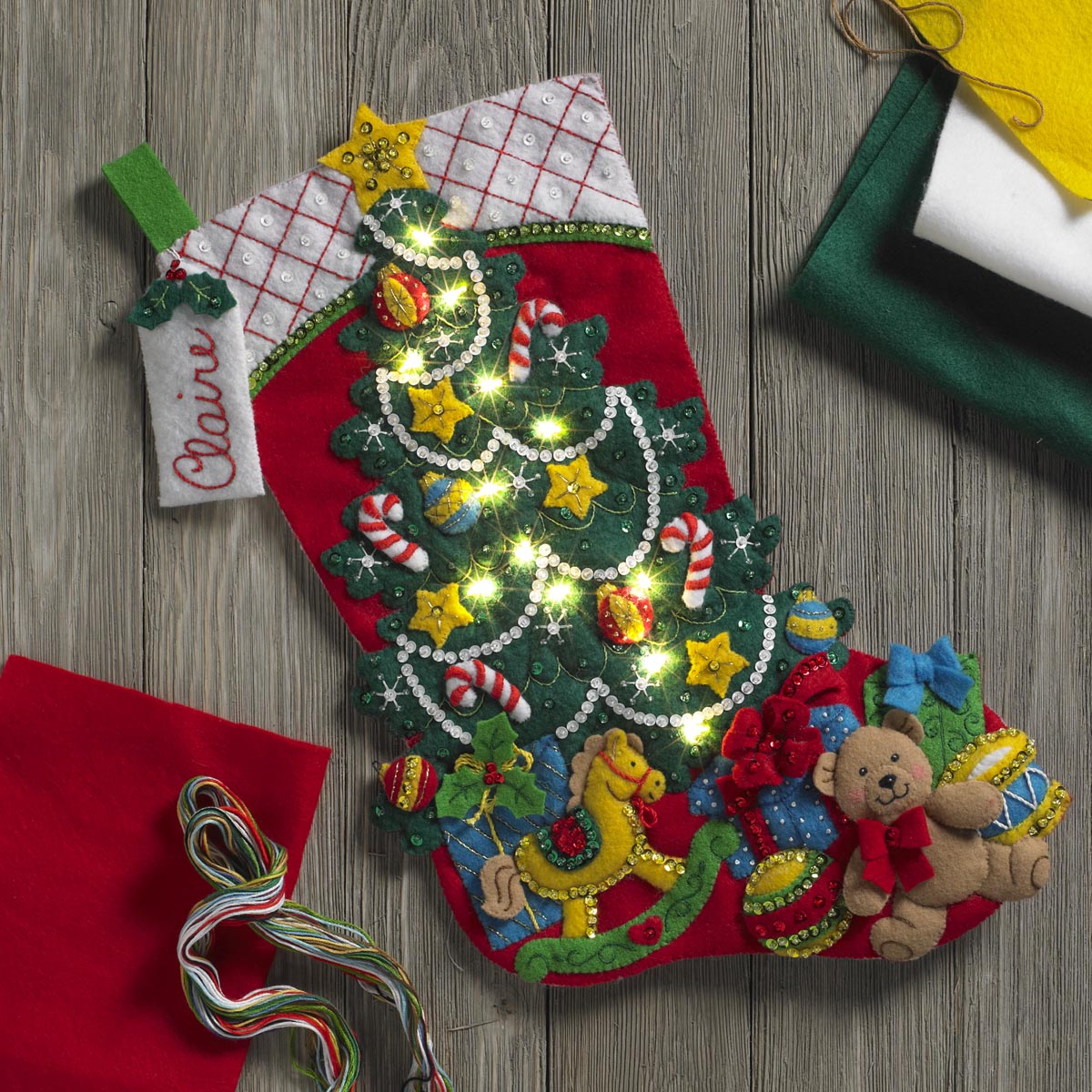 Bucilla ® Seasonal - Felt - Stocking Kits - Christmas Tree Surprise with Lights - 86710