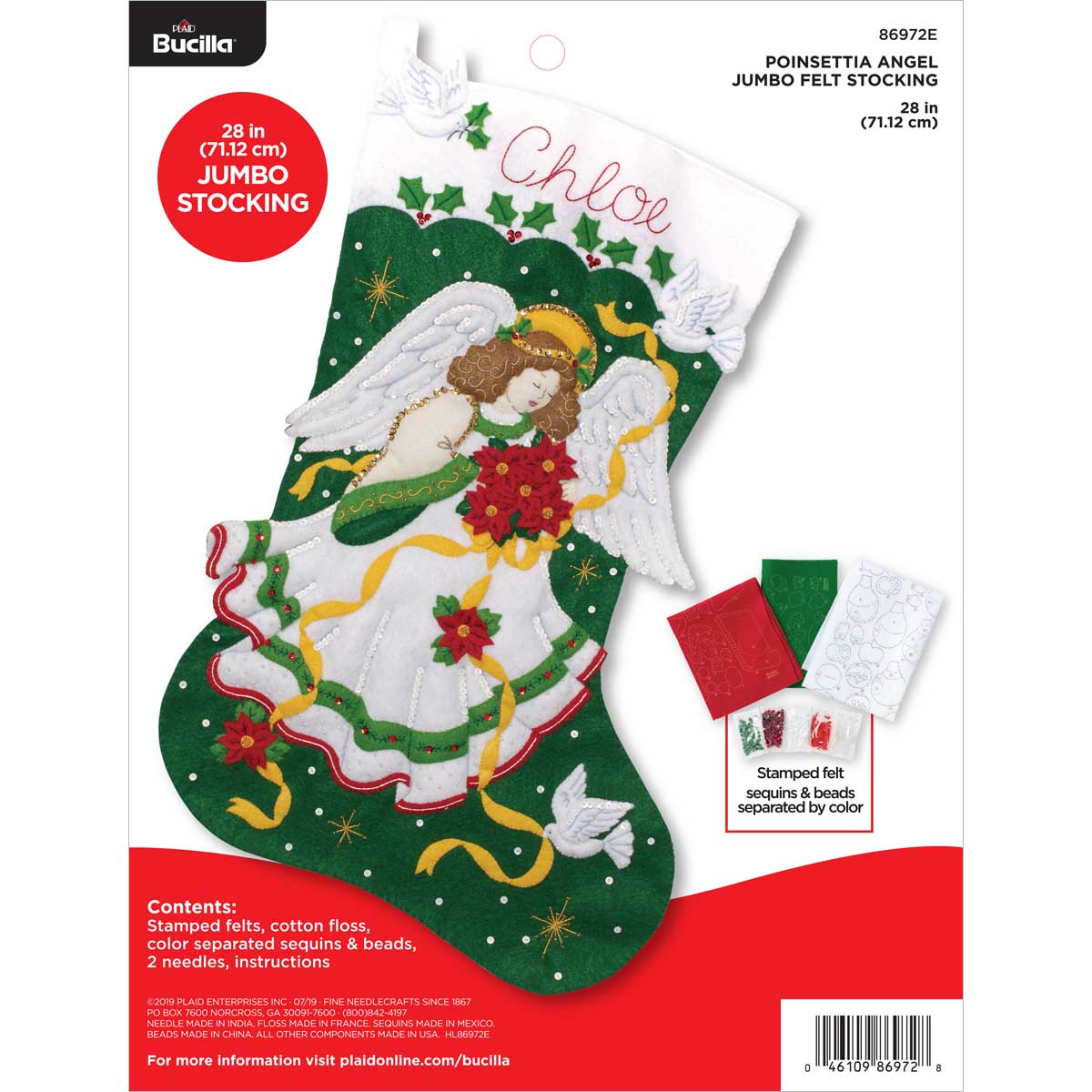Bucilla ® Seasonal - Felt - Stocking Kits - Poinsettia Angel Jumbo Stocking - 86972E