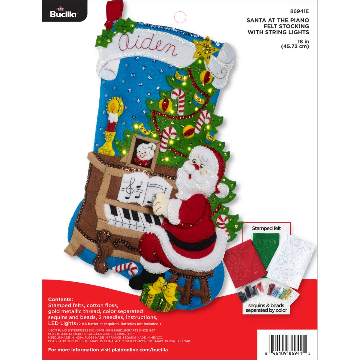 Bucilla ® Seasonal - Felt - Stocking Kits - Santa at the Piano with Lights - 86941E
