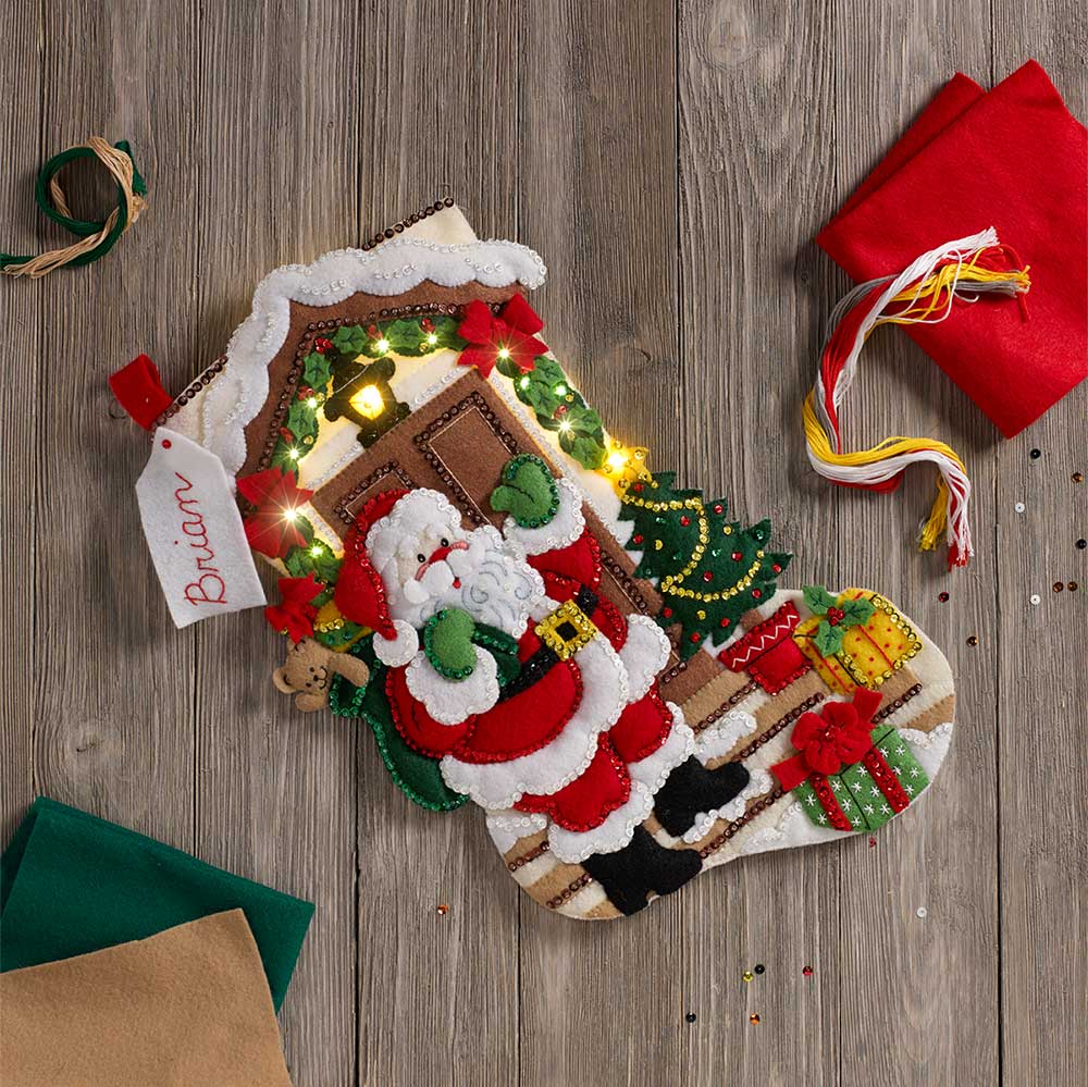 Bucilla ® Seasonal - Felt - Stocking Kits - Santa is Here with Lights - 86893