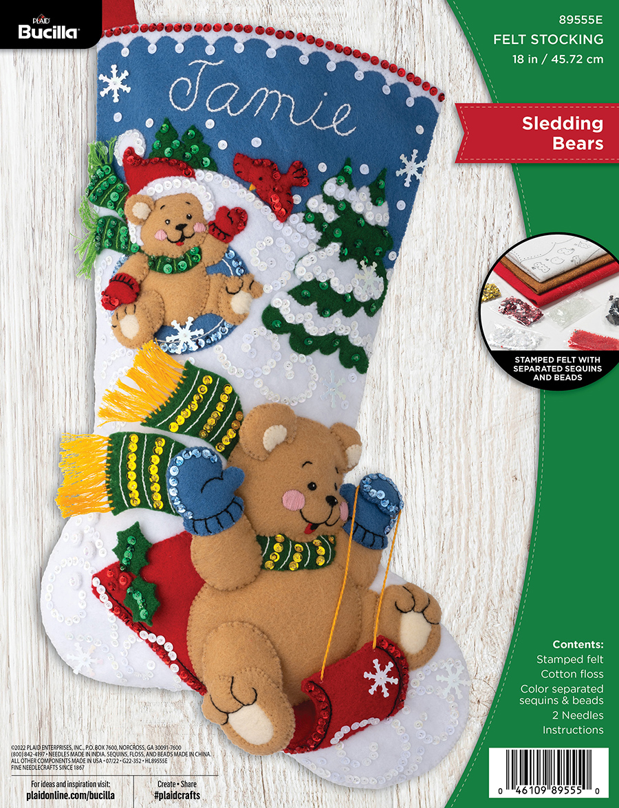 Bucilla ® Seasonal - Felt - Stocking Kits - Sledding Bears - 89555E