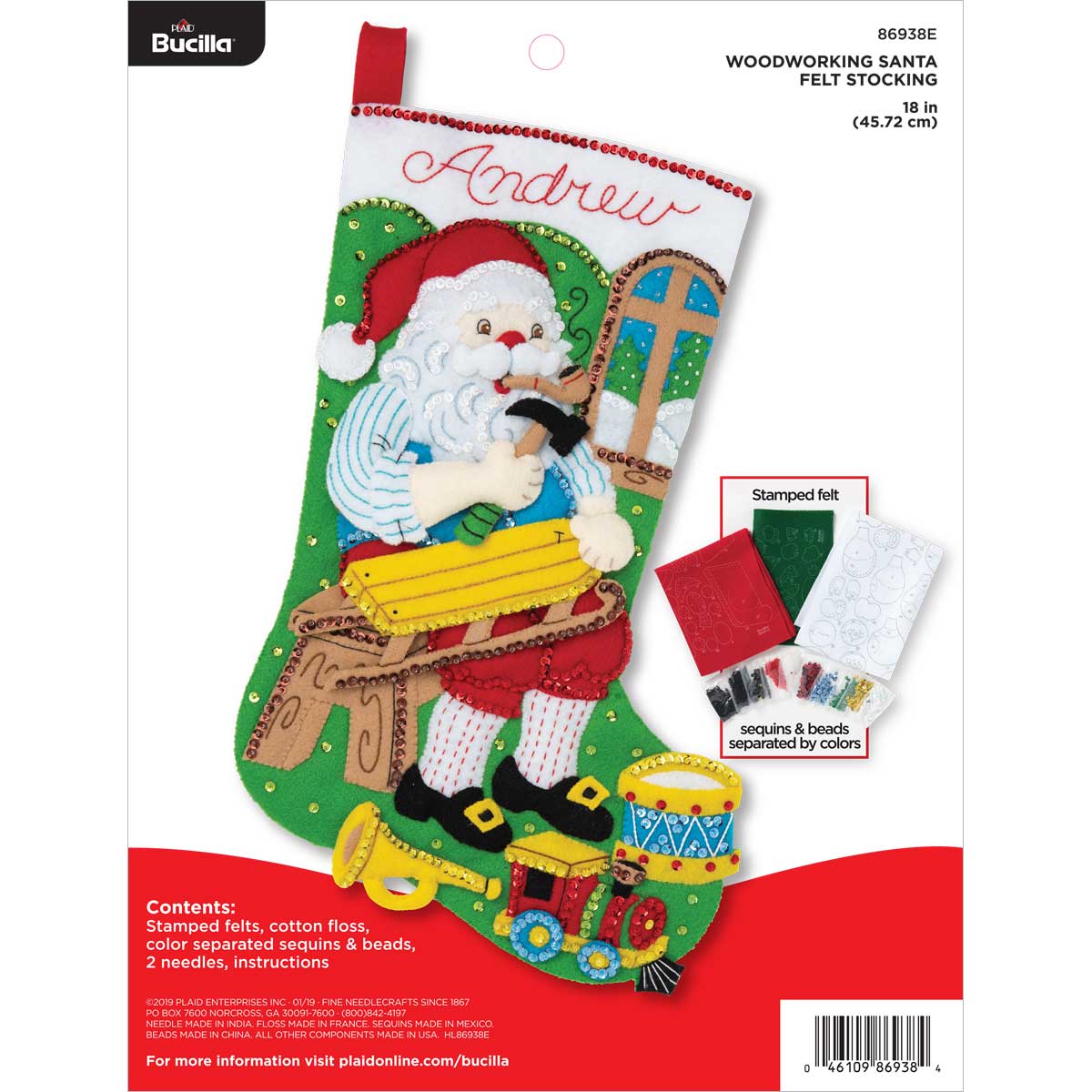 Bucilla ® Seasonal - Felt - Stocking Kits - Woodworking Santa - 86938E