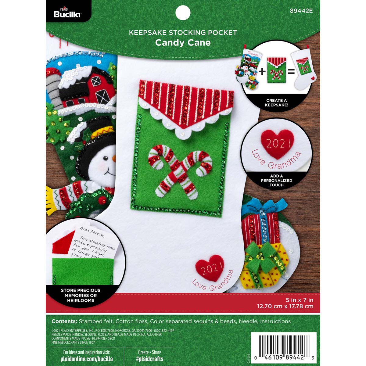 Bucilla ® Seasonal - Felt - Stocking Pockets - Candy Cane - 89442E