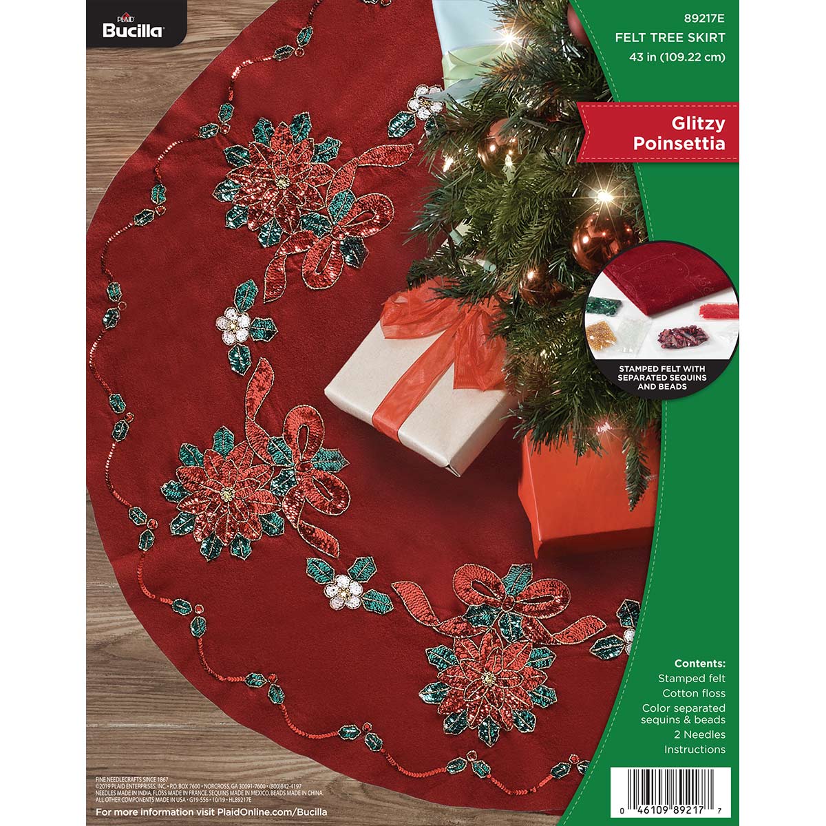 Bucilla ® Seasonal - Felt - Tree Skirt Kits - Glitzy Poinsettia - 89217E