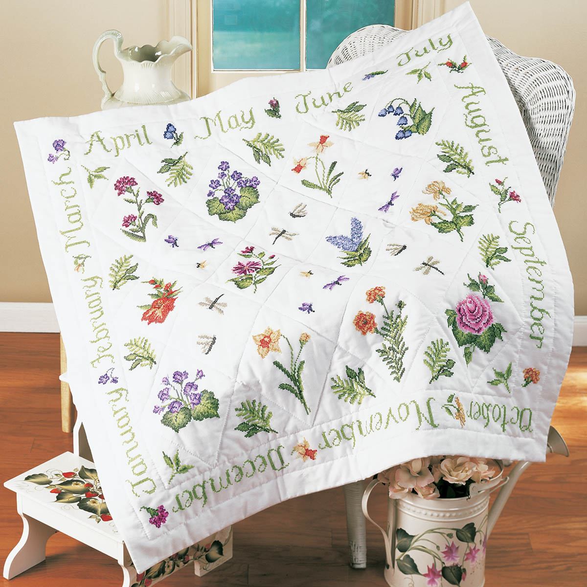 Bucilla ® Special Edition - Stamped Cross Stitch - Lap Quilts - Donna Dewberry - Year of Flowers - 4