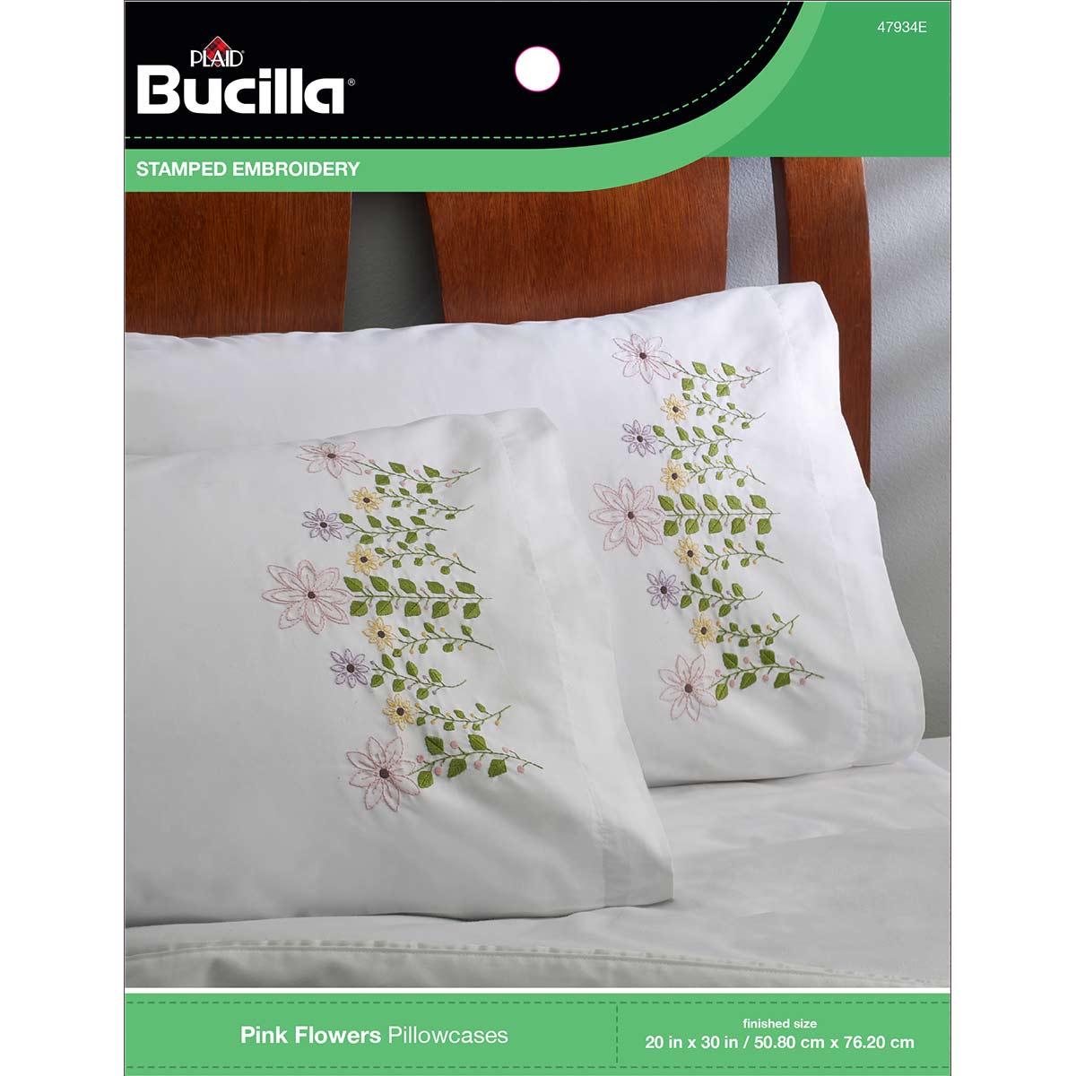Bucilla ® Stamped Cross Stitch & Embroidery - Pillowcase Pairs - Pink Flowers - 47934E
