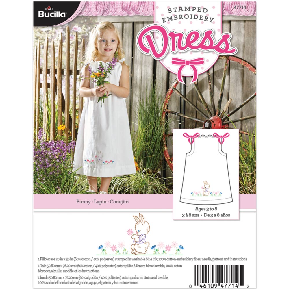 Bucilla ® Stamped Cross Stitch & Embroidery - Pillowcase Dress - Bunny - 47714