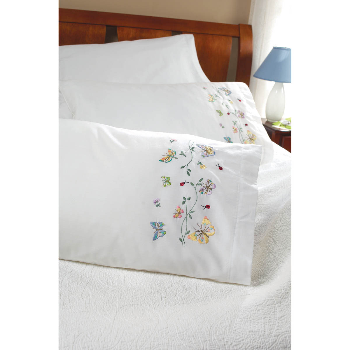 Bucilla ® Stamped Cross Stitch & Embroidery - Pillowcase Pairs - Butterflies in Flight - 45076