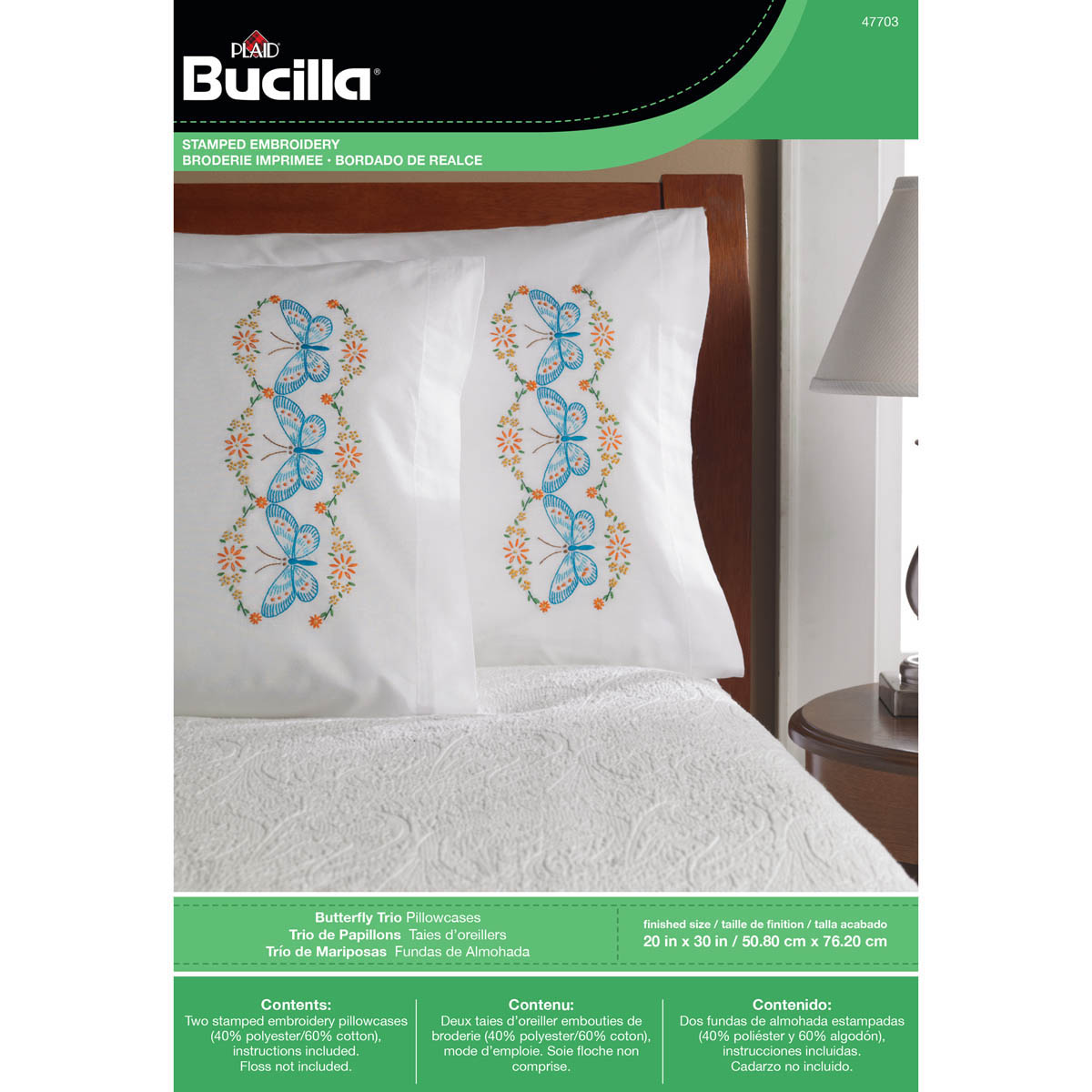 Bucilla ® Stamped Cross Stitch & Embroidery - Pillowcase Pairs - Butterfly Trio - 47703