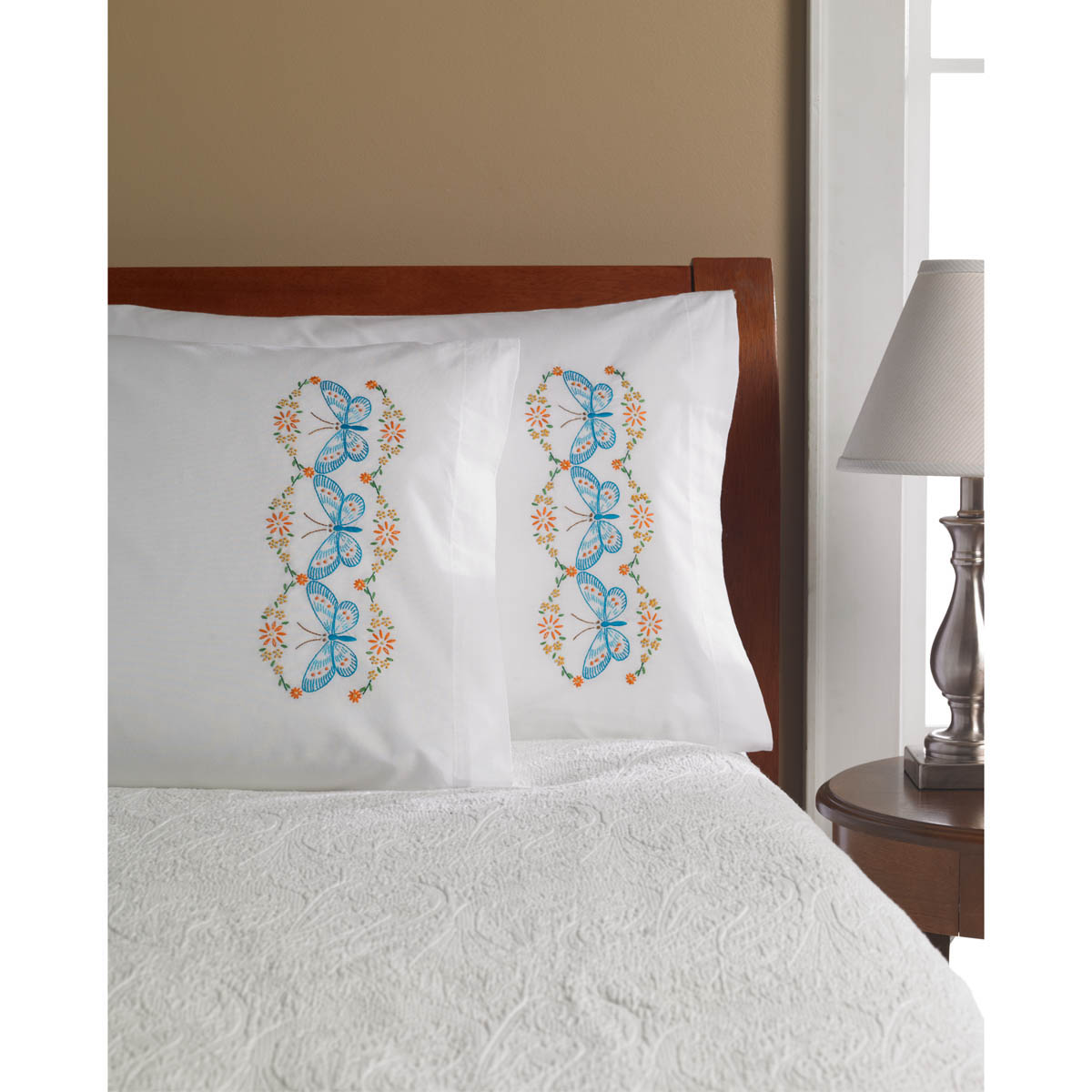 Bucilla ® Stamped Cross Stitch & Embroidery - Pillowcase Pairs - Butterfly Trio - 47703