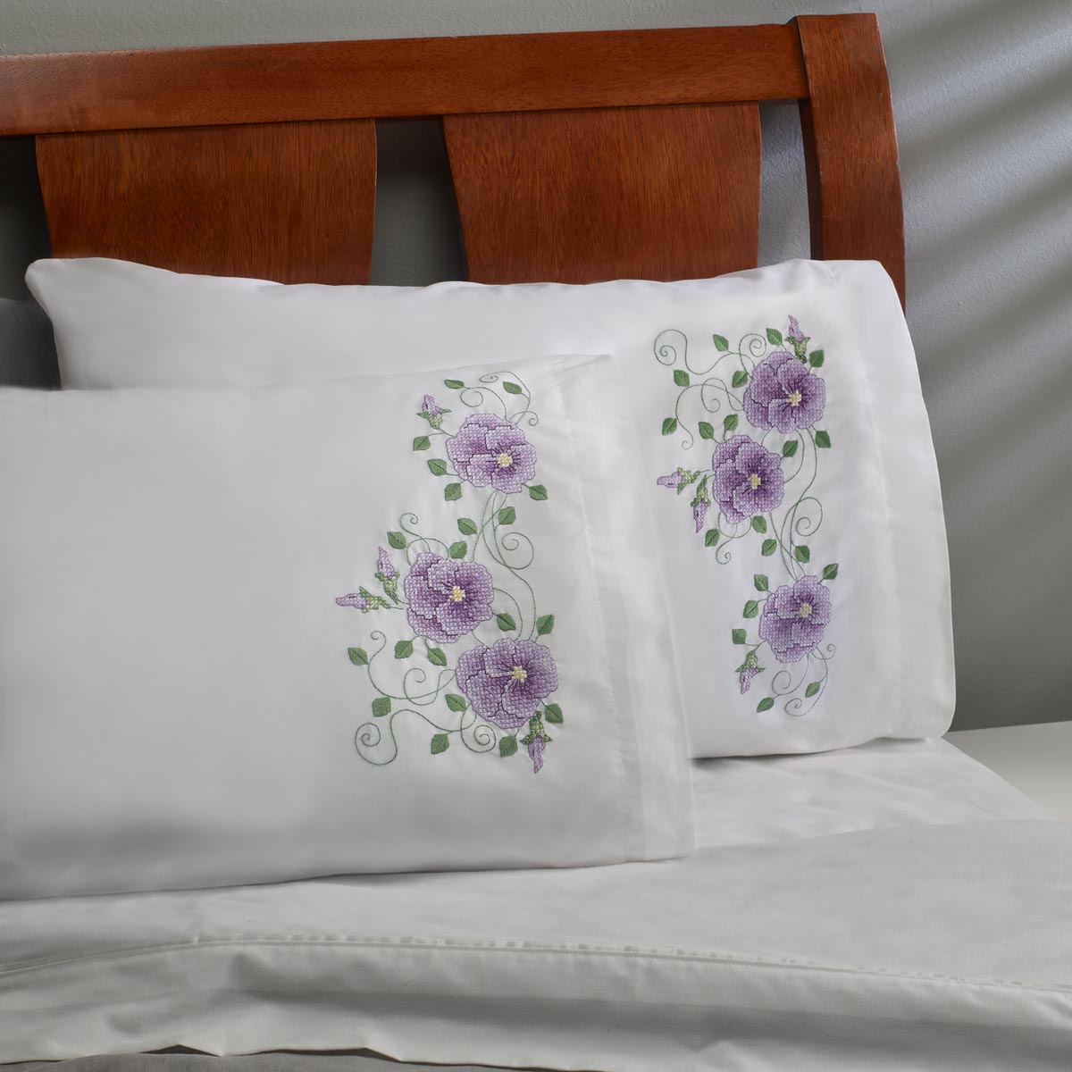 Bucilla ® Stamped Cross Stitch & Embroidery - Pillowcase Pairs - Violet Vines - 47933E