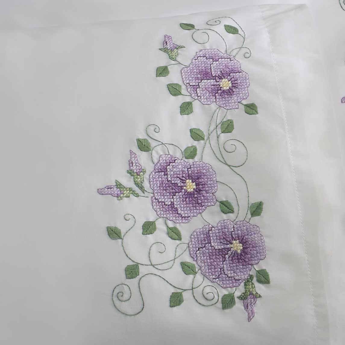 Bucilla ® Stamped Cross Stitch & Embroidery - Pillowcase Pairs - Violet Vines - 47933E