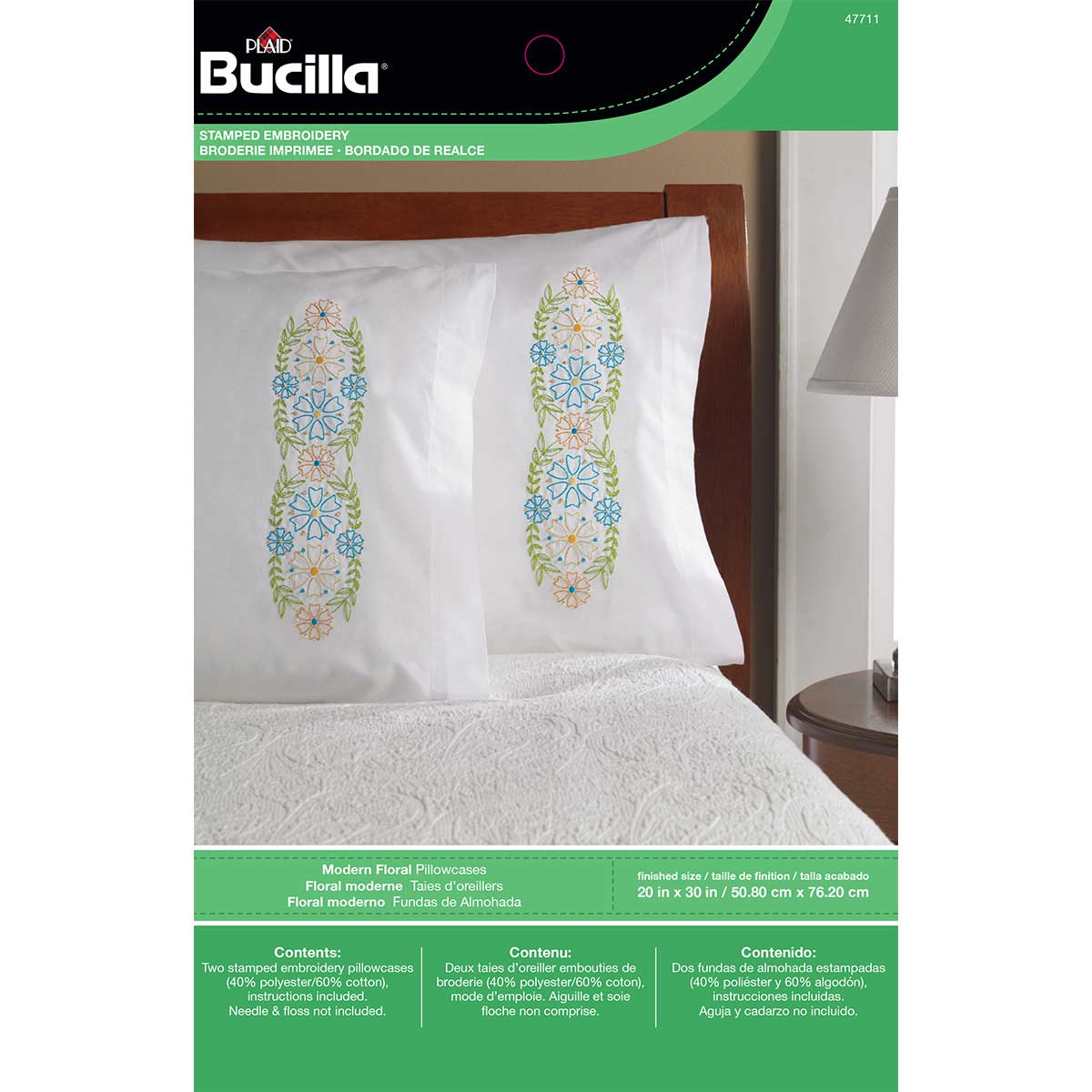 Bucilla ® Stamped Cross Stitch & Embroidery - Pillowcase Pairs - Modern Floral