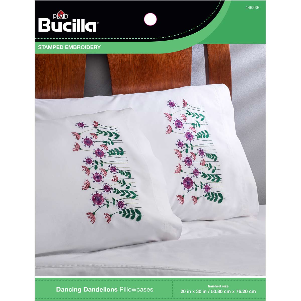 Bucilla ® Stamped Cross Stitch & Embroidery - Pillowcase Pairs - Dancing Dandelions - 44623E
