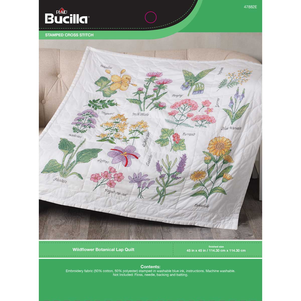 Bucilla ® Stamped Cross Stitch - Lap Quilts - Wildflower Botanical - 47882E